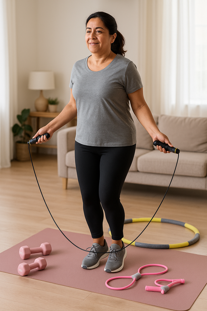 Pack Fitness Femme – Entraînement Complet à Domicile (Cerceau, Haltères, Corde, Bande)
