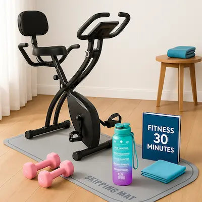 Kit Fitness 5-en-1 : Vélo Pliable Ultra-Compact & Accessoires | Idéal Petits Espaces