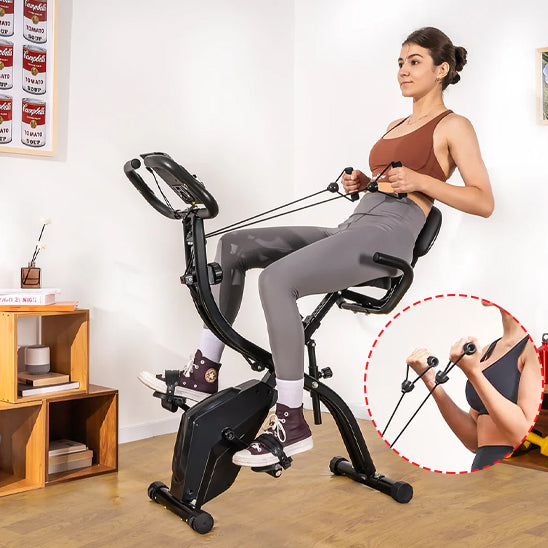Kit Fitness 5-en-1 : Vélo Pliable +Accessoires+ Pistolet de Massage OFFERT ! | Idéal Petits Espaces