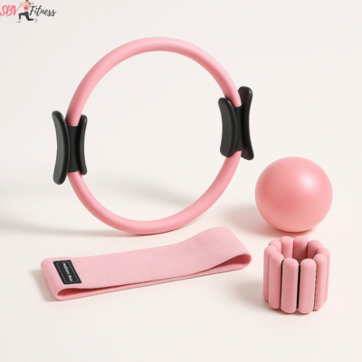Pack Pilates 4 en 1 – Anneau, Balle, Bandes de Résistance, Bracelets Lestés | Fitness à Domicile