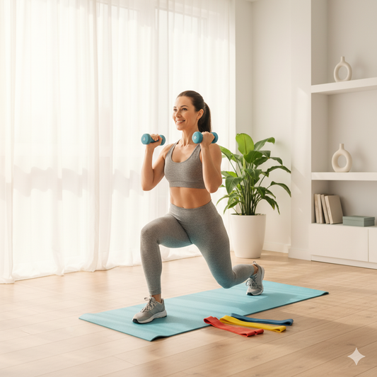 femme-trentaine-sport-maison-salon-moderne-fitness-perte-poids-tonification