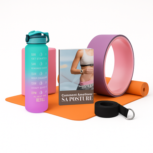 Pack Yoga Zen & Relaxation – Tapis, Brique, Roue & Sangle + Gourde 900ml & E-Book Offerts