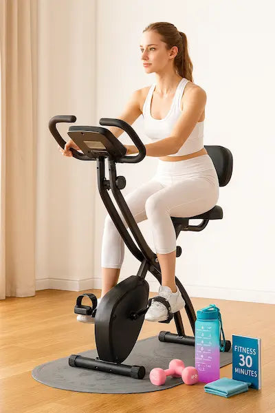 Kit Fitness 5-en-1 : Vélo Pliable +Accessoires+ Pistolet de Massage OFFERT ! | Idéal Petits Espaces