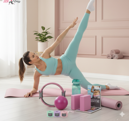 SBV Fitness | Kit Pilates Pro Posture : Gainage Optimal & Soulagement du Dos - Tapis TPE 6mm Antidérapant Inclus