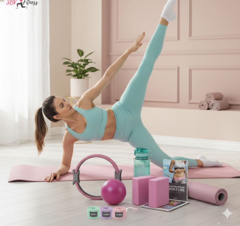 SBV Fitness | Kit Pilates Pro Posture : Gainage Optimal & Soulagement du Dos - Tapis TPE 6mm Antidérapant Inclus