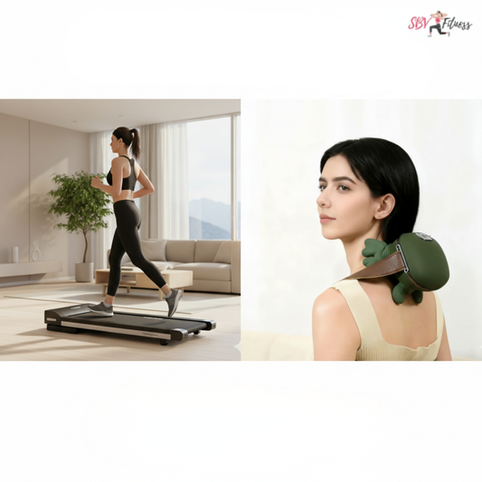 SBV Fitness | Pack Cardio Expert : Tapis Pliable 2.5 HP (Charge Max 159 kg) + Récupération Cervicale Chauffante