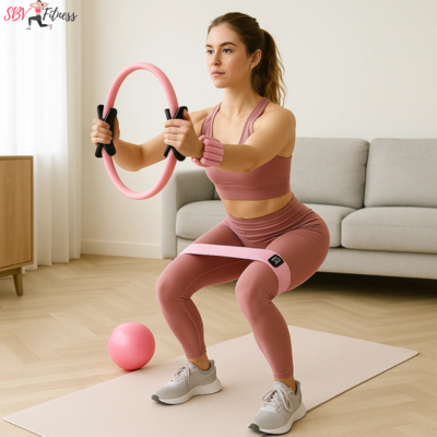 Pack Pilates 4 en 1 – Anneau, Balle, Bandes de Résistance, Bracelets Lestés | Fitness à Domicile